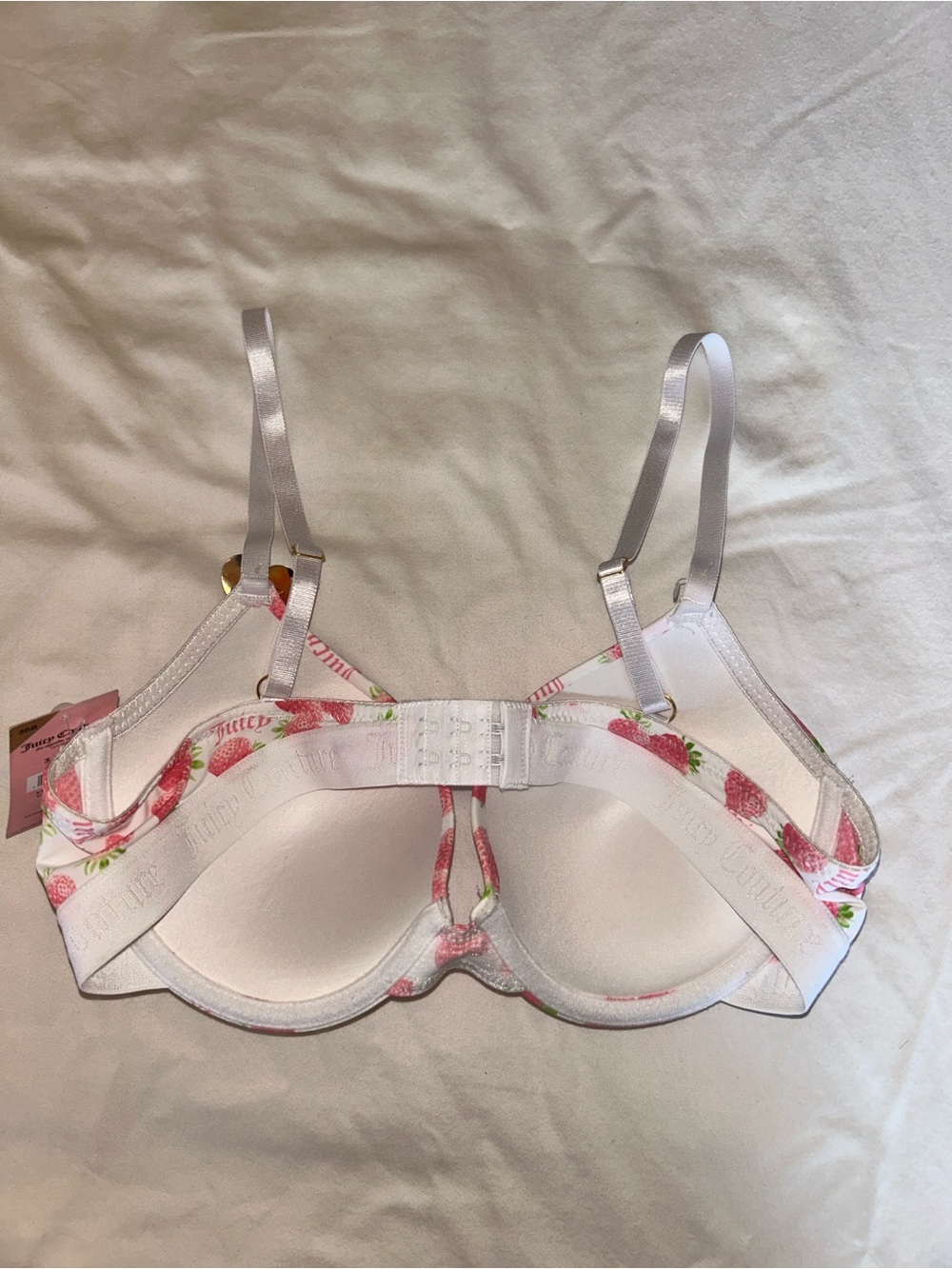 Juicy Couture white & pink strawberry print bra, size 36B - Picture 3 of 5